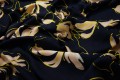 Tkanina wiskozowa - żółte kwiaty na granatowym tle