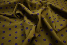 Bawełna - ciemnomusztardowe tło, fioletowe kropki 1 cm