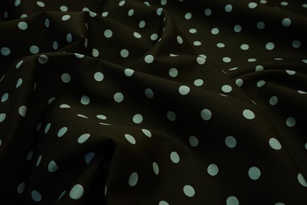 Bawełna - ciemnobrązowe tło, miętowe kropki 1 cm