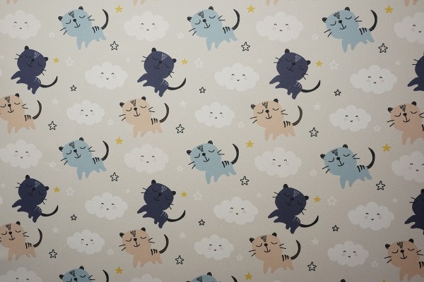 Tkanina dekoracyjna - kotki, chmurki