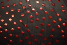 Tkanina dekoracyjna - czerwone, metaliczne kropki