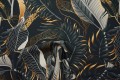 Tkanina dekoracyjna - grafitowo-złote liście