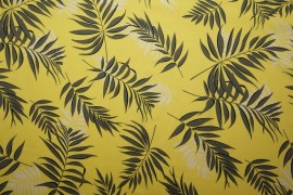 Tkanina wiskozowa - liście na żółtym tle