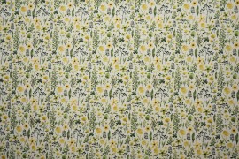 Tkanina sukienkowa - oliwkowo-żółta łąka