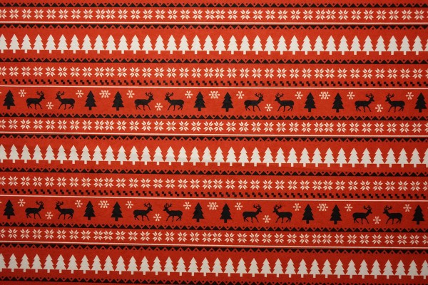 Tkanina świąteczna - czarno-czerwone renifery