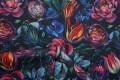 Tkanina ogrodowa wodoodporna – turkusowo-bordowe kwiaty