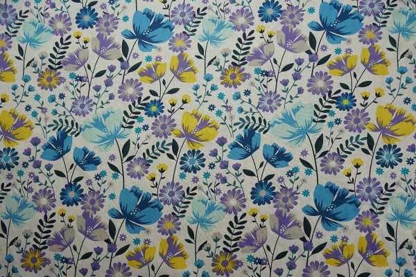 Bawełna drukowana - turkusowe kwiatki