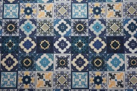 Tkanina ogrodowa wodoodporna – niebieskie, marokańskie kafelki