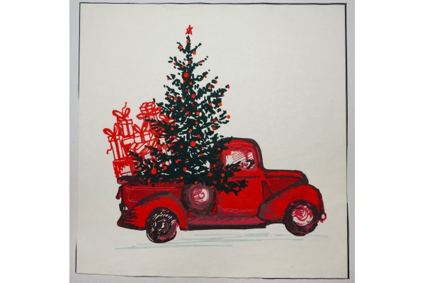 Panel poduszkowy - czerwony samochód z prezentami
