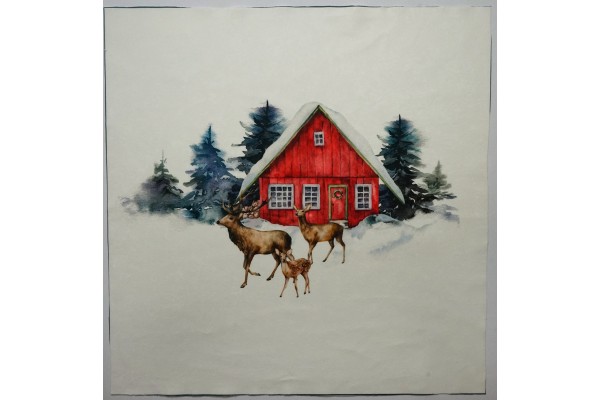 Panel poduszkowy - czerwony domek z jeleniami