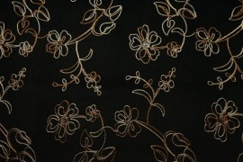 Sztruks z lycrą - czarny w kwiatowy haft