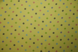 Tkanina wiskozowa - kolorowe kropki na żółtym tle
