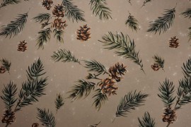 Tkanina świąteczna - gałązki z szyszkami