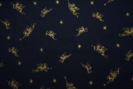 Bawełna - złote aniołki na granatowym tle