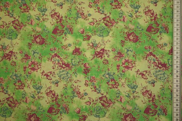Tkanina sukienkowa - kwiaty na zielonym tle