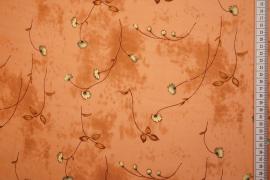 Tkanina sukienkowa - gałązki na łososiowym tle