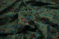 Tkanina sukienkowa - turkusowe kwiatki, zielone tło