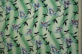 Tkanina sukienkowa w zielone pasy i niebieskie kwiaty