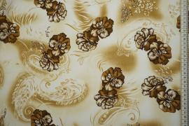 Tkanina sukienkowa w kolorze ecru w brązowe kwiaty