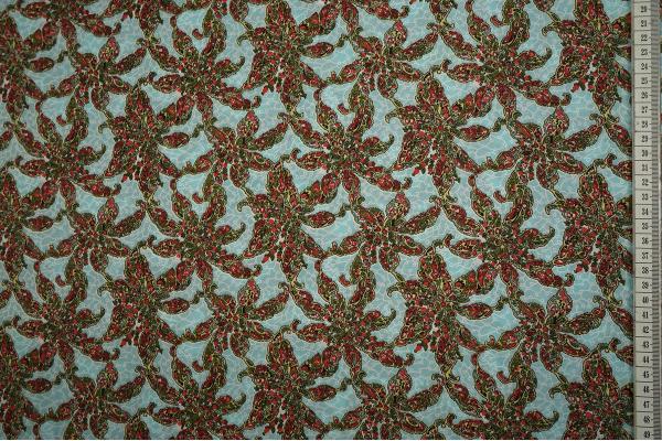 Bawełna popelina - kwiaty na turkusowym tle