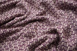 Tkanina wełniana we wzór w kolorze białym i fioletowym