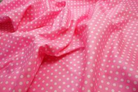 Bawełna - różowe tło, białe kropki 5 mm
