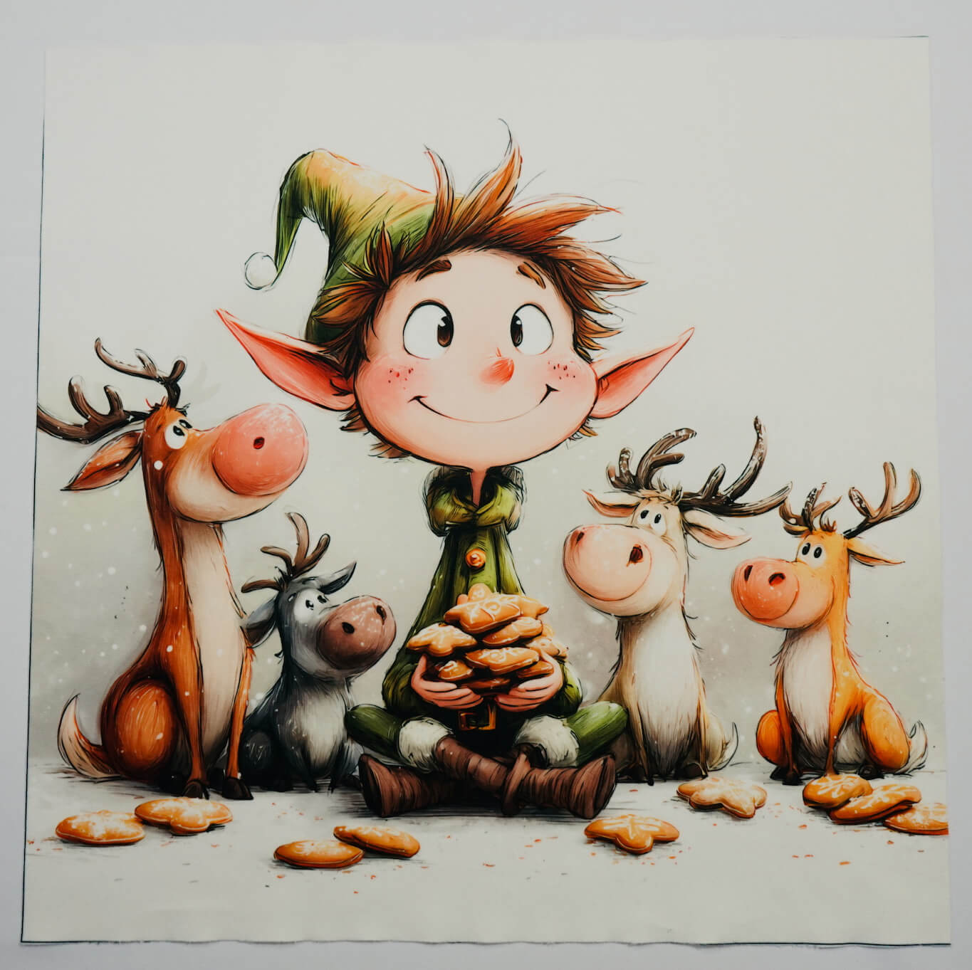 Panel poduszkowy - elf z reniferami i ciasteczkami