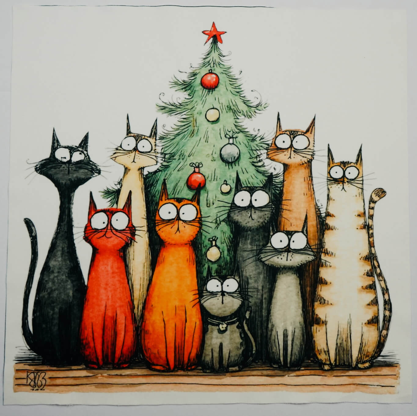 Panel poduszkowy - koty przy choince