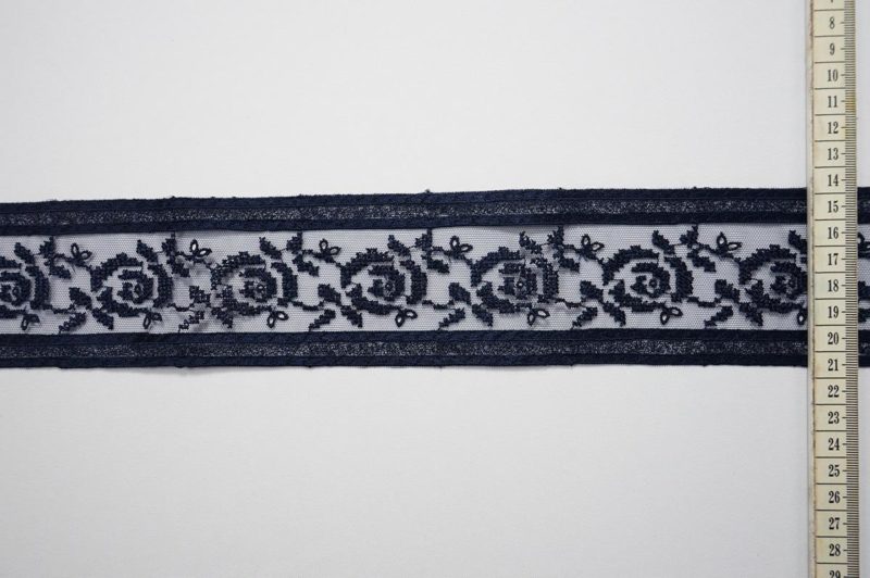 Taśma koronkowa - szerokość 7 cm, kolor granatowy