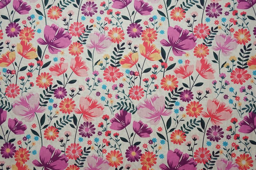 Bawełna drukowana - kwiatki dark old rose