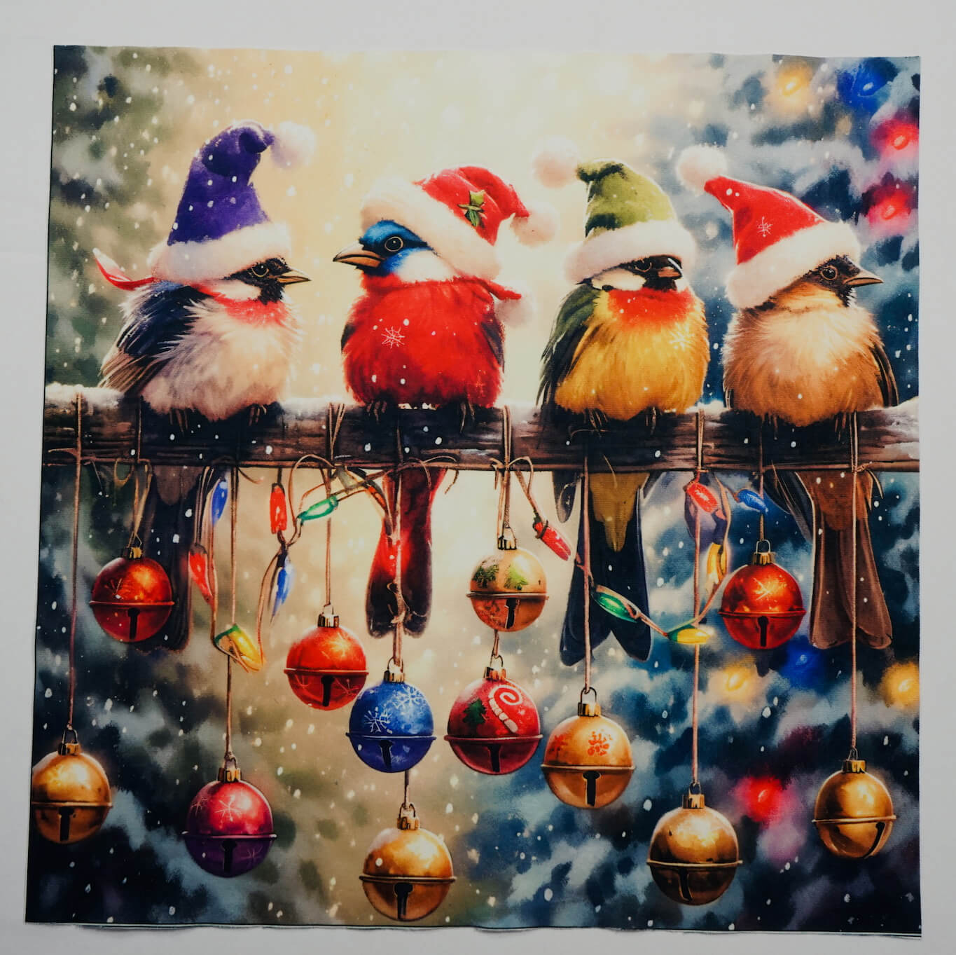 Panel poduszkowy - świąteczne ptaszki na gałązce