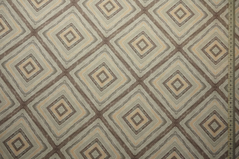 Tkanina zasłonowa z geometrycznym wzorem rombów w kolorach retro