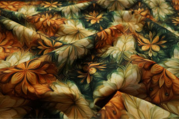 Tkanina ogrodowa wodoodporna – zielono-złote kwiaty