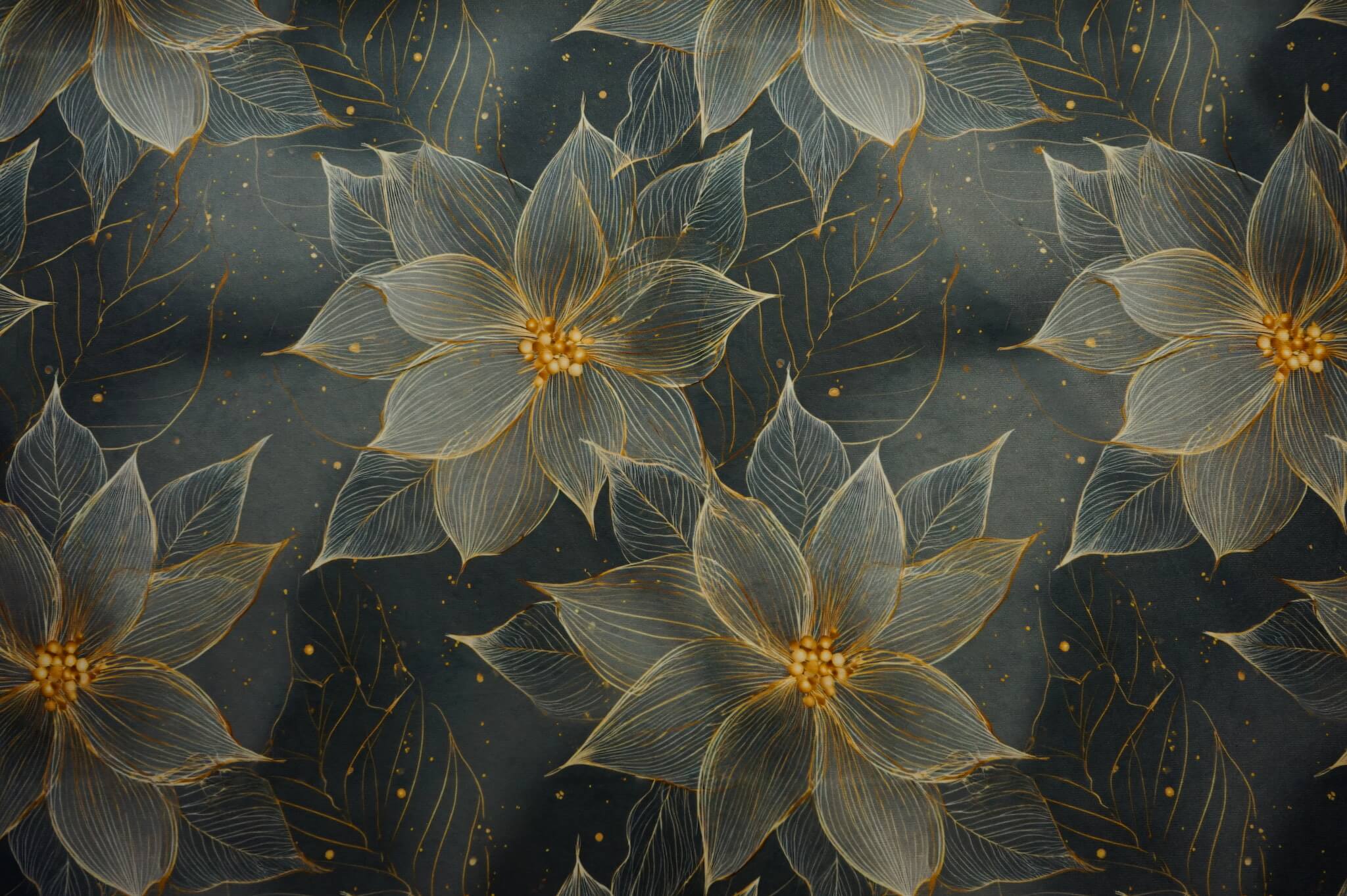 Tkanina świąteczna - złote kwiaty